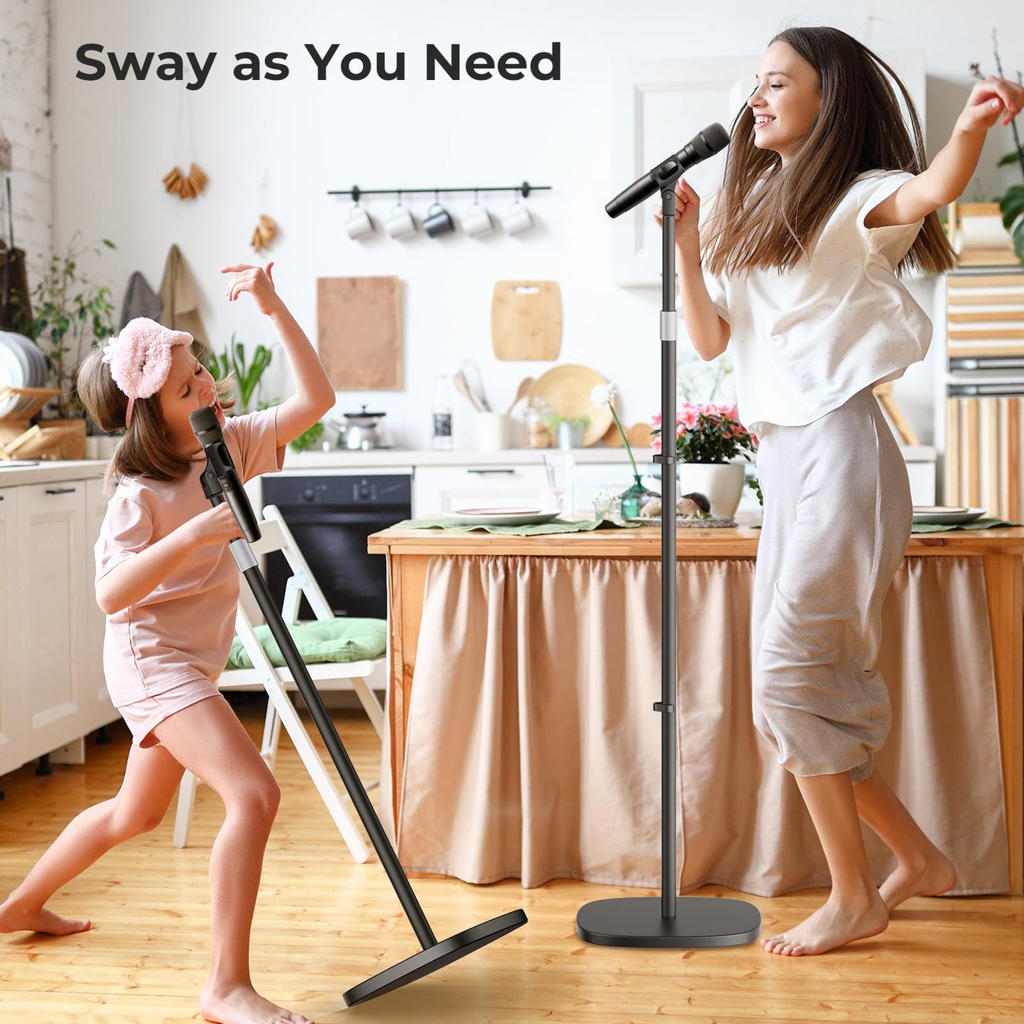POLESTO Microphone Stand, Universal Detachable Mic Floor Stand with Compact Weighted Base, Height Adjustable From 22’’ to 67’’, 2 Universal Mic Clips for Blue Yeti/Shure SM7B/Samson Q2U and More