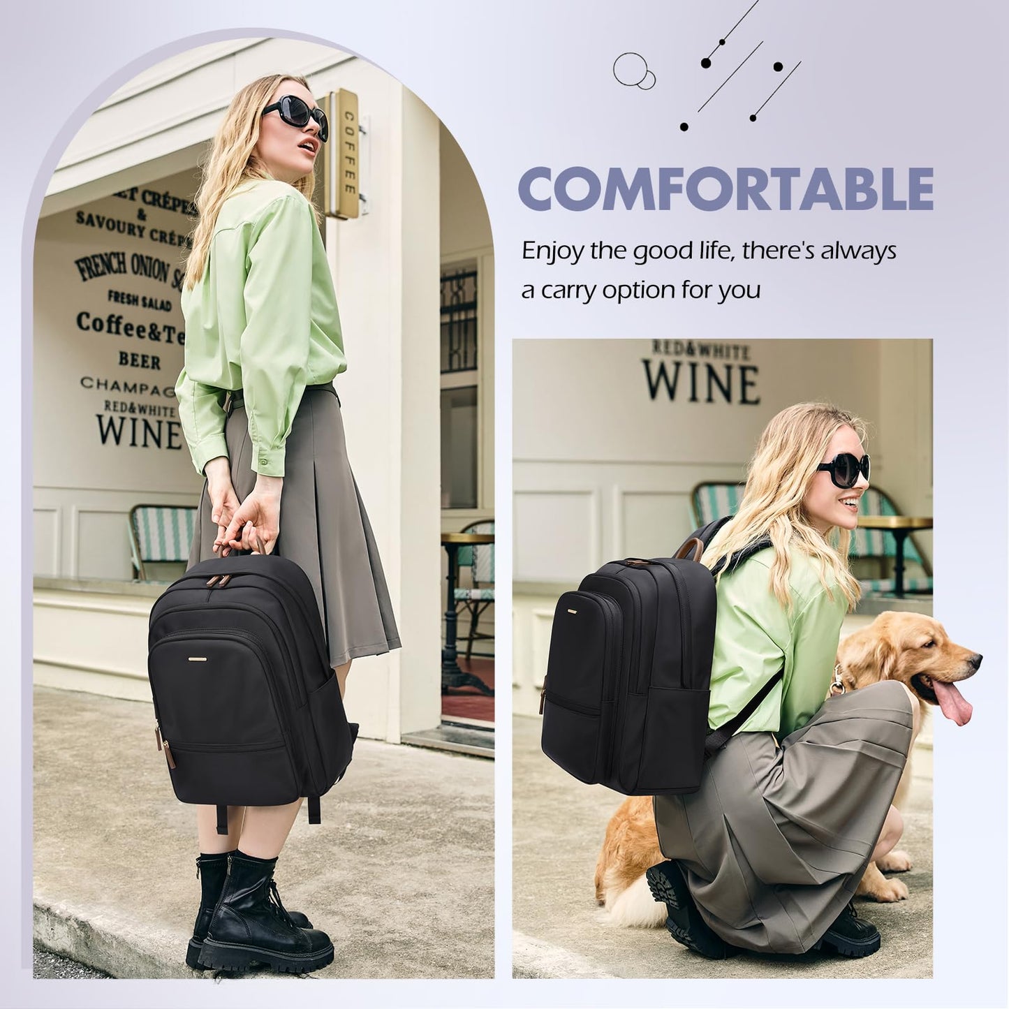 Backpack for Women Work College Travel Laptop Backpacks Multi-Functional Casual Daypack Teacher Nurse Everyday Bags Fits 15.6 Inch Notebook (Black)