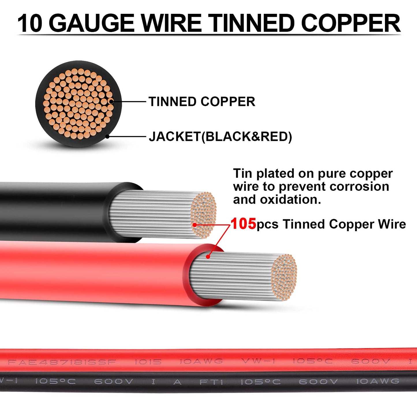 10 Gauge Wire - iGreely 30 FT Red & 30 FT Black 10 Gauge Tinned Copper Electrical Wire Cable for Solar Panel Car Audio Automotive Trailer Marine Harness Wiring 10AWG 30Ft