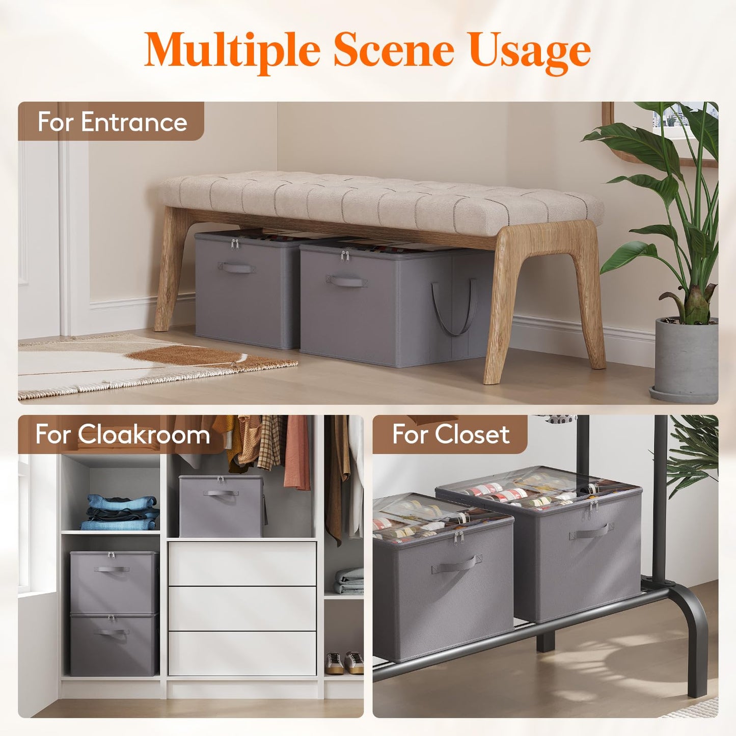Lifewit Shoe Storage Organizer for Closet, Shoe Box Storage Containers with Clear Cover and Reinforced Handles, Large Shoe Slots Foldable Storage Bins for Boots Heels Sneakers, 2 Pack, 24 Cell, Gray