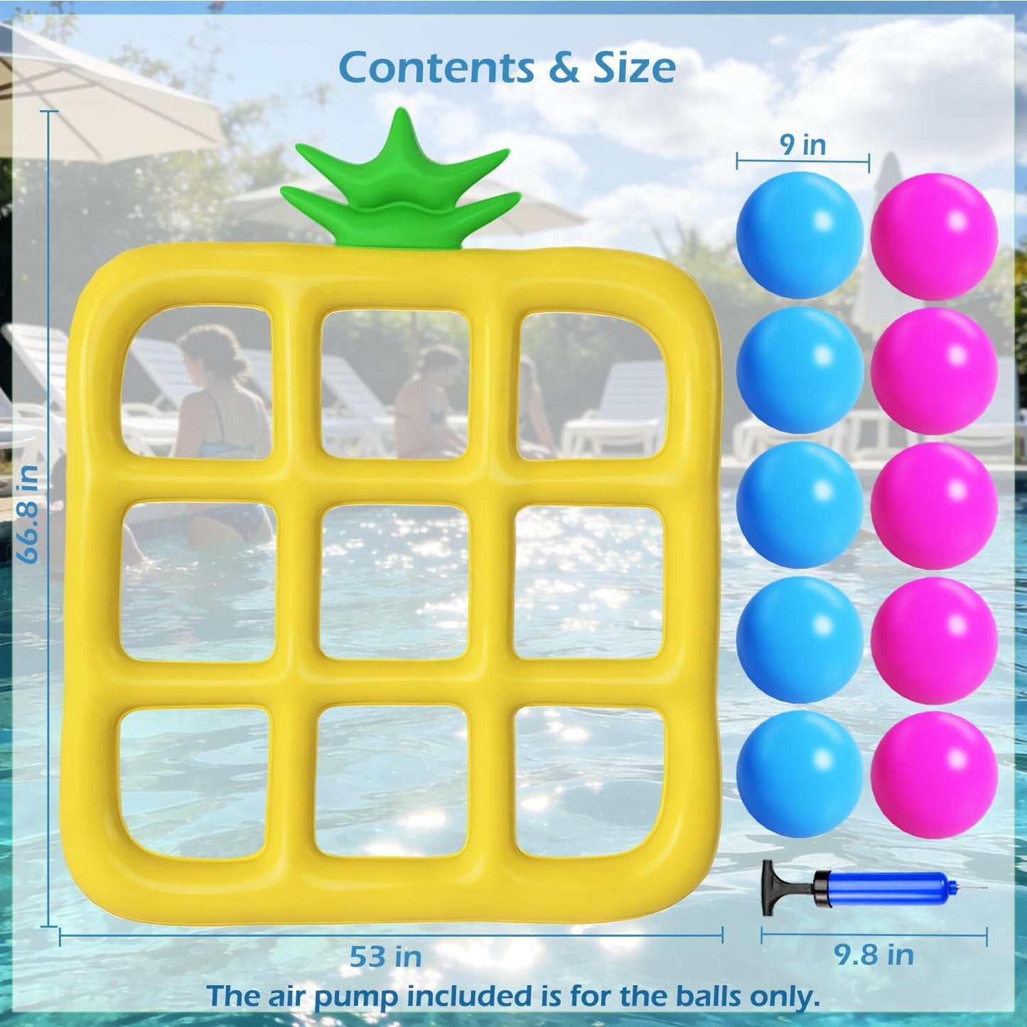 Jasonwell Tic-Tac-Toe Pool Toys Games - Giant Floating Tic Tac Toe Game Float with 10 Balls Pineapple Pool Game Party Toy Floats Yard Field Day Games Outdoor Beach Toys for Adults Teens Kids