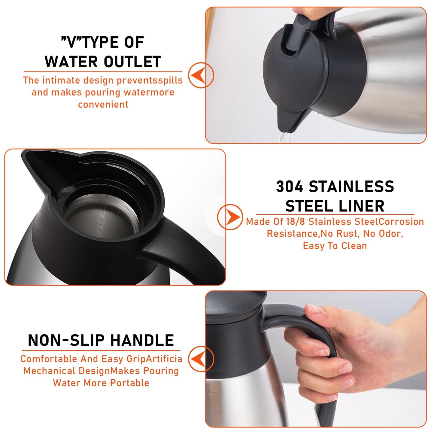2 Pcs 68 oz Thermal Coffee Carafe Insulated Stainless Steel Coffee Carafe for Hot Liquids Vacuum Thermal Pot Creamer Carafe Dispenser with Brushes Keeping Hot 12 Hours (Silver)