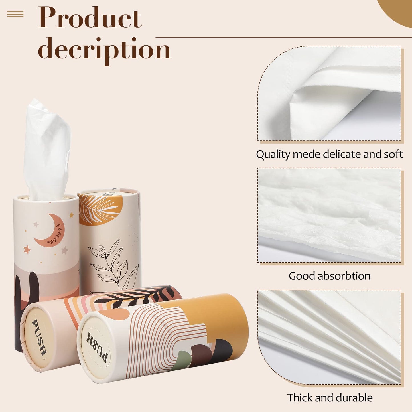 Tatuo 8 Pack Car Tissues Cylinder Holder with 3 Ply Facial Bulk Boho Round Tissue Holder Travel Tissues Boxes Container for Car Cup Wedding Gifts Home Bathroom Office