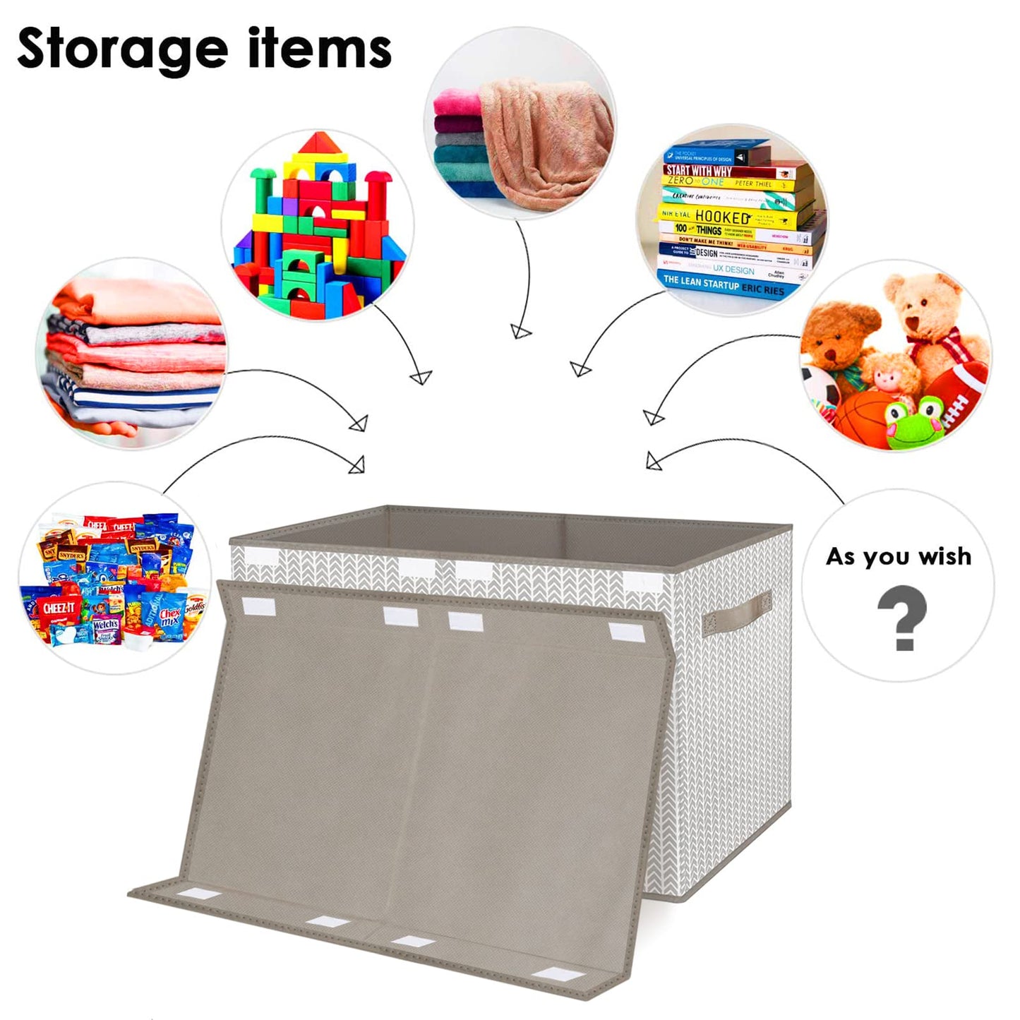 Toy Chest Box Organizer Bins for Boys Girls, Kids Large Collapsible Storage Box Container Sturdy with Fabric Flip-Top Lid & Handles for Clothes, Blanket, Nursery, Playroom, Bedroom(Grey)
