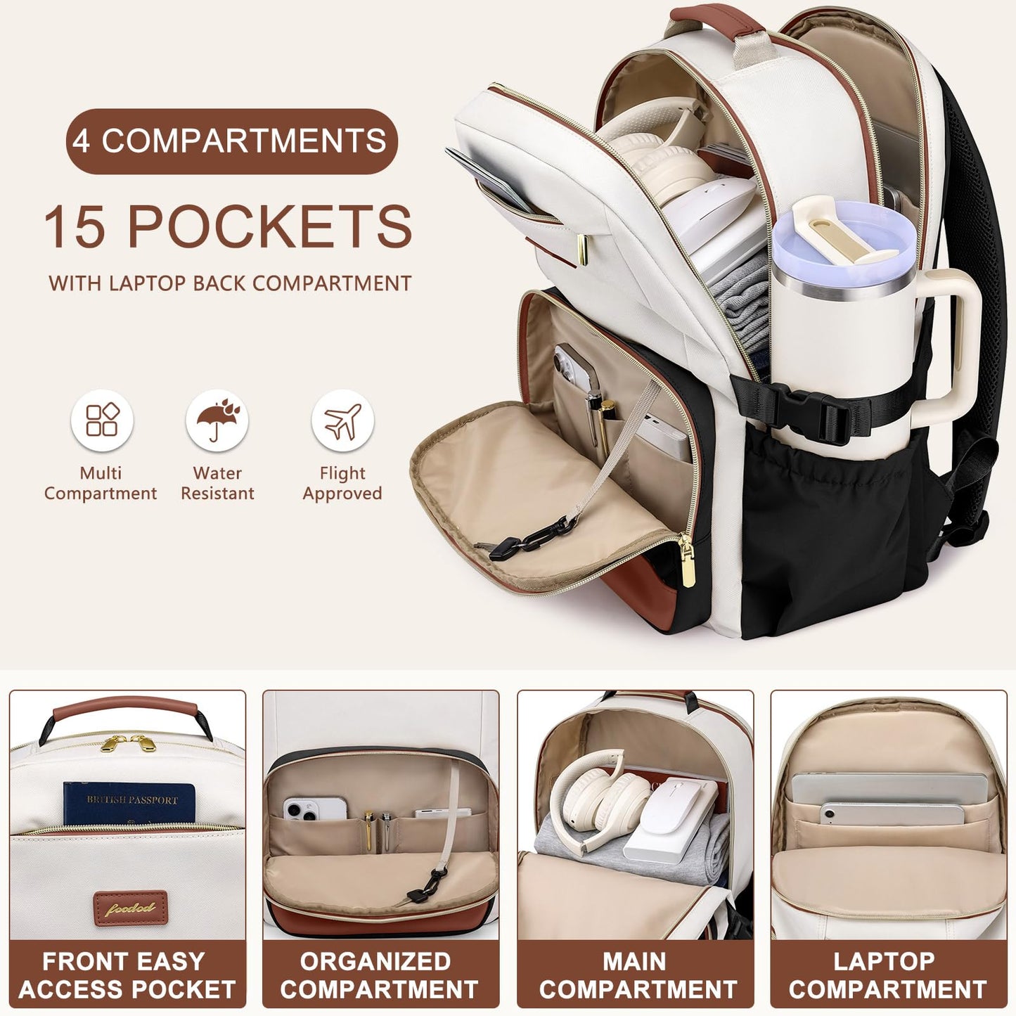 Large Laptop Backpack for Women Bookbag: 18 inch Work School Backpacks with Pocket for Large Capacity Cup & USB Charger College Book Bag Travel Business Nurse Teacher Bookbags Anti-theft Back Pack