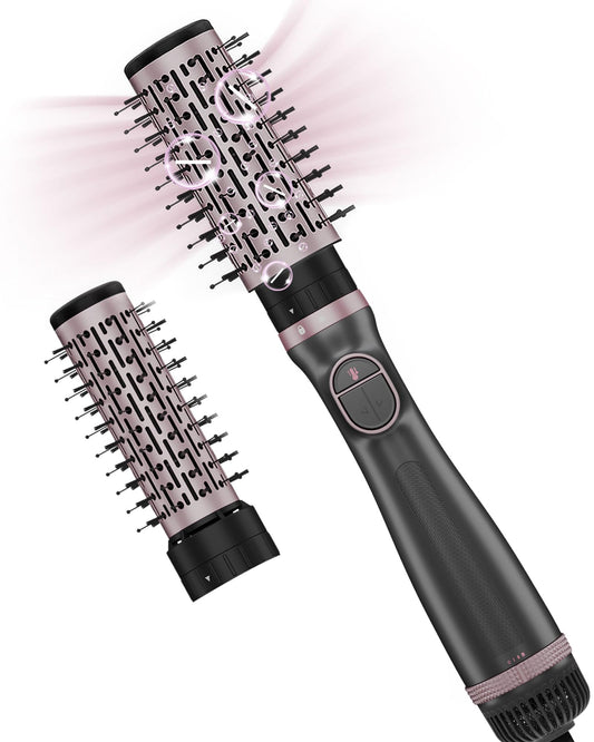 4-in-1 Rotating Hair Dryer Brush Spinning, 3 Setting Modes with Rapid Cooling Button, Hair Brush Blow Dryer with 2 Detachable Brush(1.5"& 2")