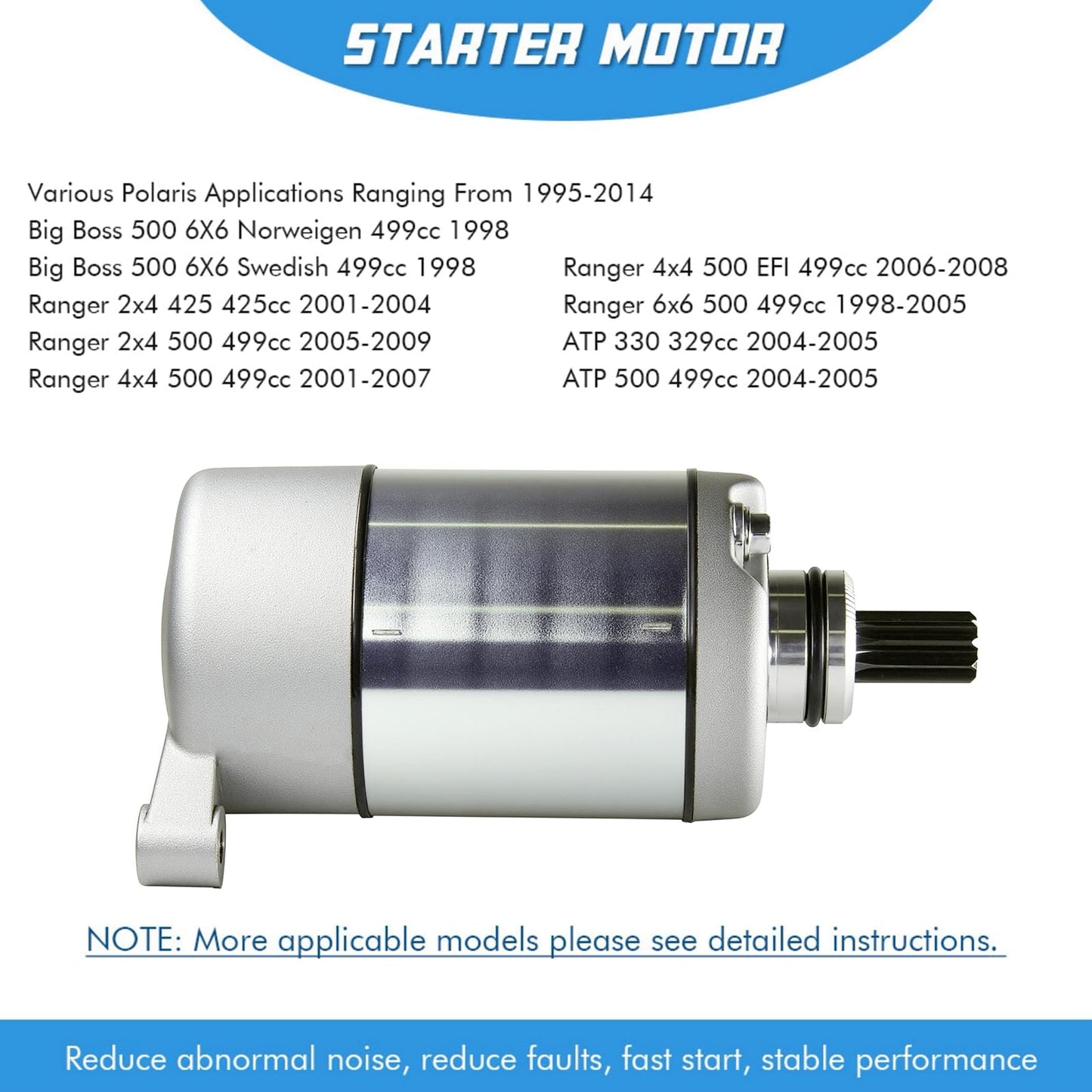 Starter Motor Replacement for Polaris Sportsman 500 325 330 335 425 400 450 ATV UTV Ranger Magnum Trail Boss Big Boss ATP Scrambler Starter HO 1995-2014 3090188 3084981
