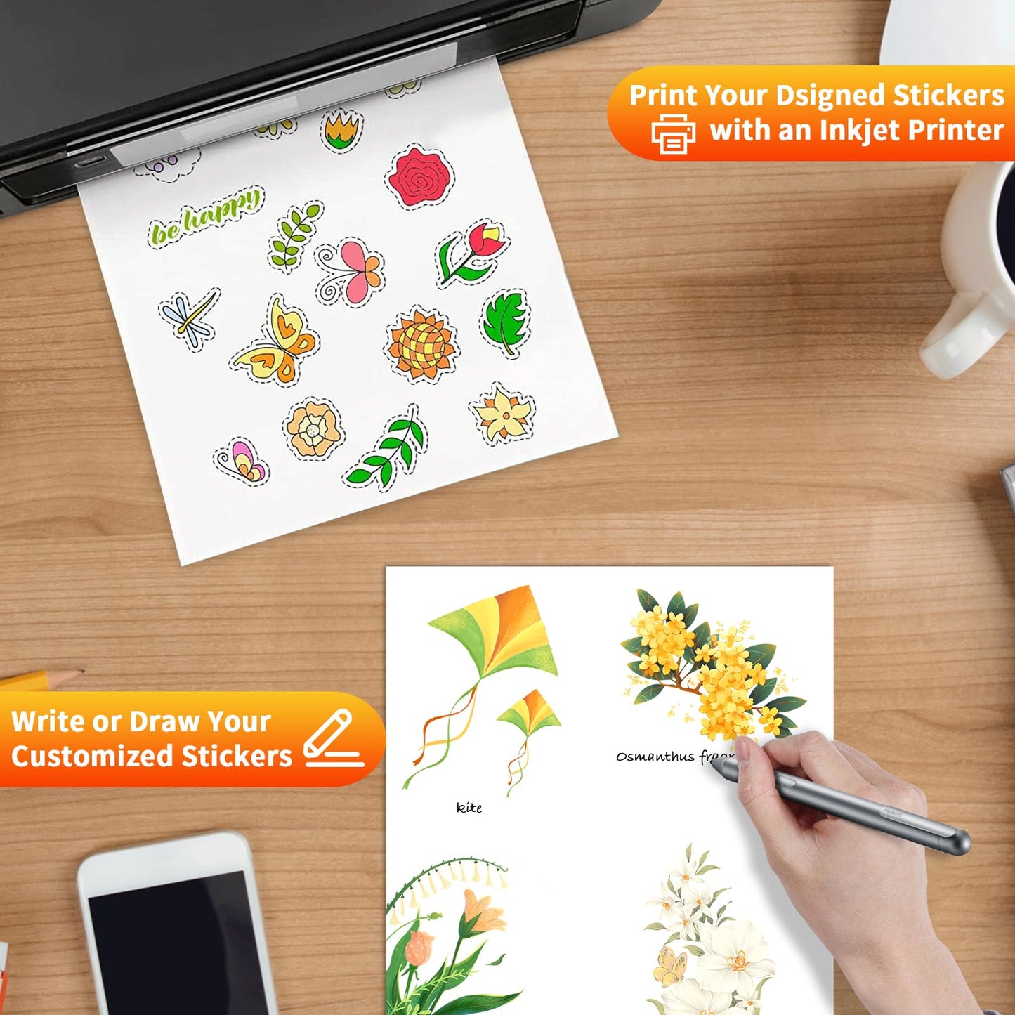 Printable Sticker Paper – 500 Sheets 8.5 x 11 Full Sheet Labels, Matte Self Adhesive Sticker Paper for Inkjet & Laser Printers, Full Page Printable Label Paper for Shipping, Address