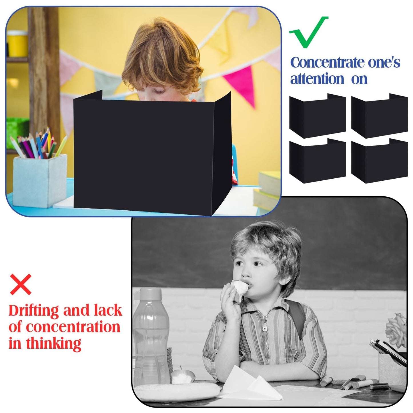 YWLVLI 24 Pack Black Desk Dividers for Students, Privacy Shields Folder for Students, Durable & Waterproof Plastic Study Board, Classroom Teacher Supplies Test Divider, Includes 40pcs Extra Labels