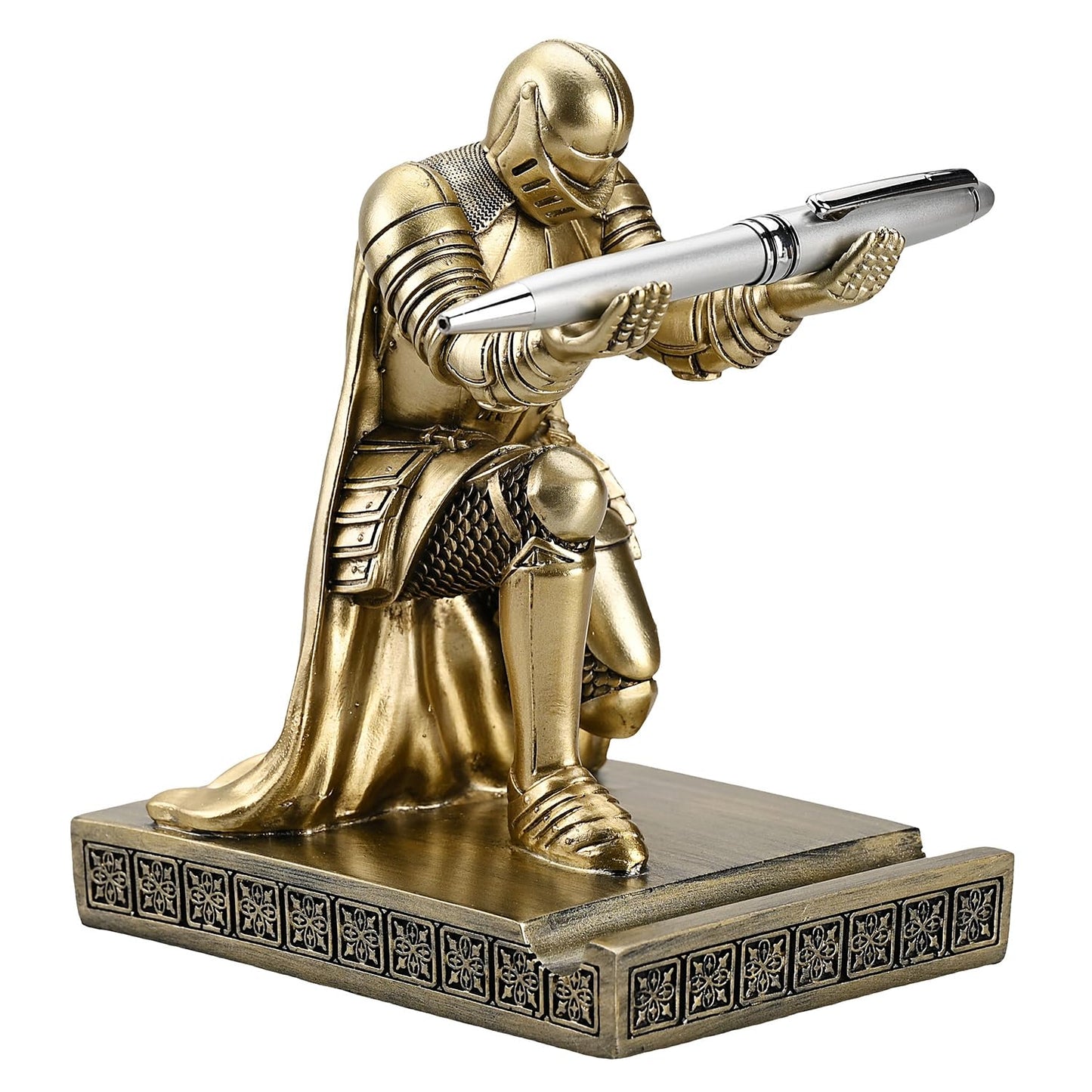 CYXStar Windbreaker Soldier Knight Pen Holder Personalized Desk Accessory, Mobile Phone & Gaming Controller Holder, Device Stand Gift for Medieval Enthusiasts (Bronze)