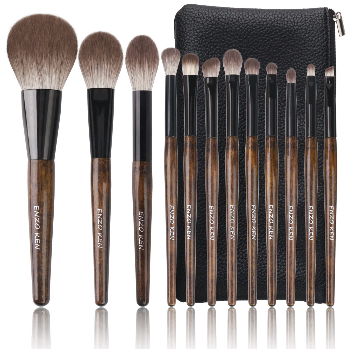 ENZO KEN Natural Goat Hair Makeup Brush Set with Case, Natural Bristle Makeup Brushes, Makeup Brushes Set Professional, Walnut Cosmetic Brushes Makeup Set - MONI