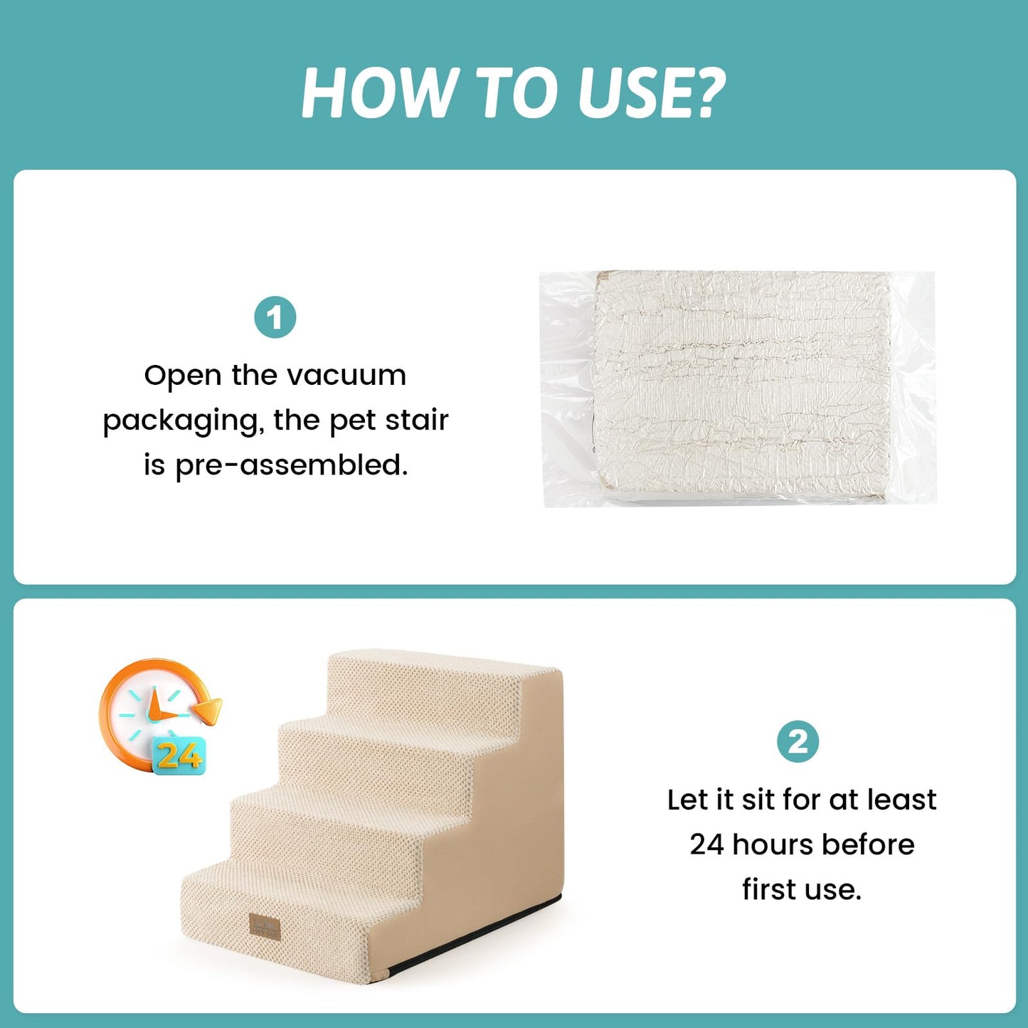 COZY KISS Dog Stairs for Small Dogs, 4 Tier Wider Pet Stairs for Couch and Beds, 17.7" H Non-Slip Dog Steps for Old Cats, Puppy, Small Medium Dogs, 17.7x23.6x17.7 inch, Beige