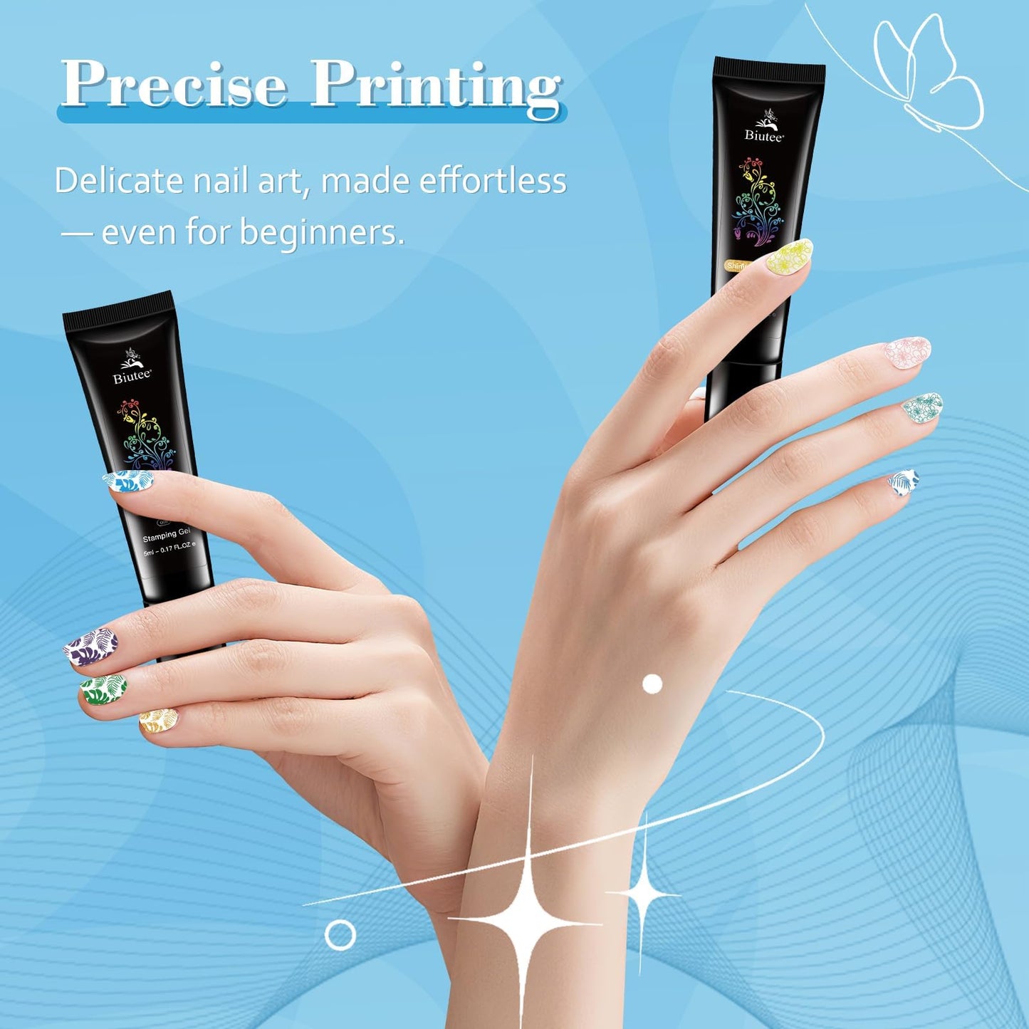 Biutee Nail Stamping Polish Gel Pack of 24 Colors 5ML UV LED Special Polish Gel Printed Nail Polish Gel Polish for nail stamping plate