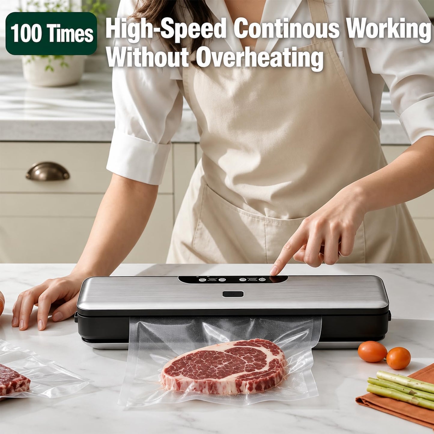 Food Vacuum Sealer Machine Compact Portable Automatic Food Saver for Dry&Moist Food with 100+ Times Continuous Seals 5mm Anti-Freeze Seal 5 Seal Modes for Costco Bulk Meat/Maple Ingredients