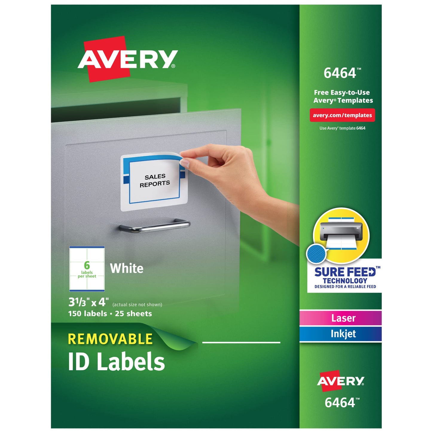 Removable ID Labels with Sure Feed, Laser/Inkjet, 3-1/3"