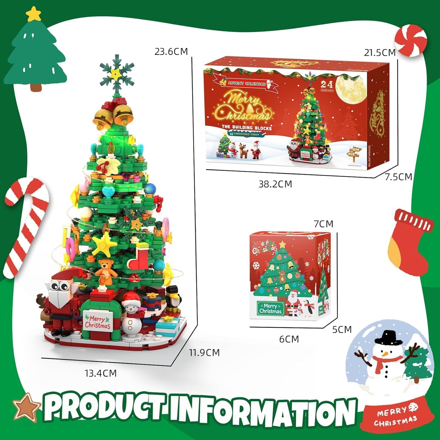 Advent Calendar 2025, Christmas Advent Calendar 2025 Building Blocks, 24 Days Christmas Countdown Calendar Building Blocks Xmas Thanksgiving Gifts Toy Decorations ﻿ (Greed-(Christmas Tree))