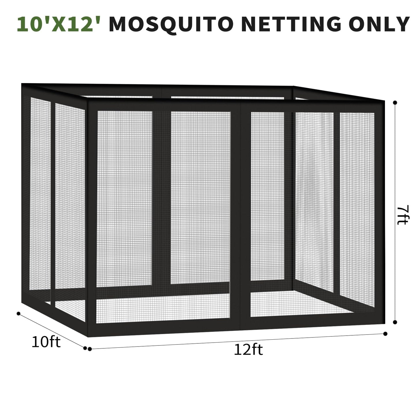 Gazebo Universal Replacement Mosquito Netting, 10' x 12' Outdoor Canopy Net Screen 4-Panel Sidewall Gazebo Curtains, with Zippers, Easy to Install, Fit for Most Gazebos 10x12 Canopy, Patio（Black）