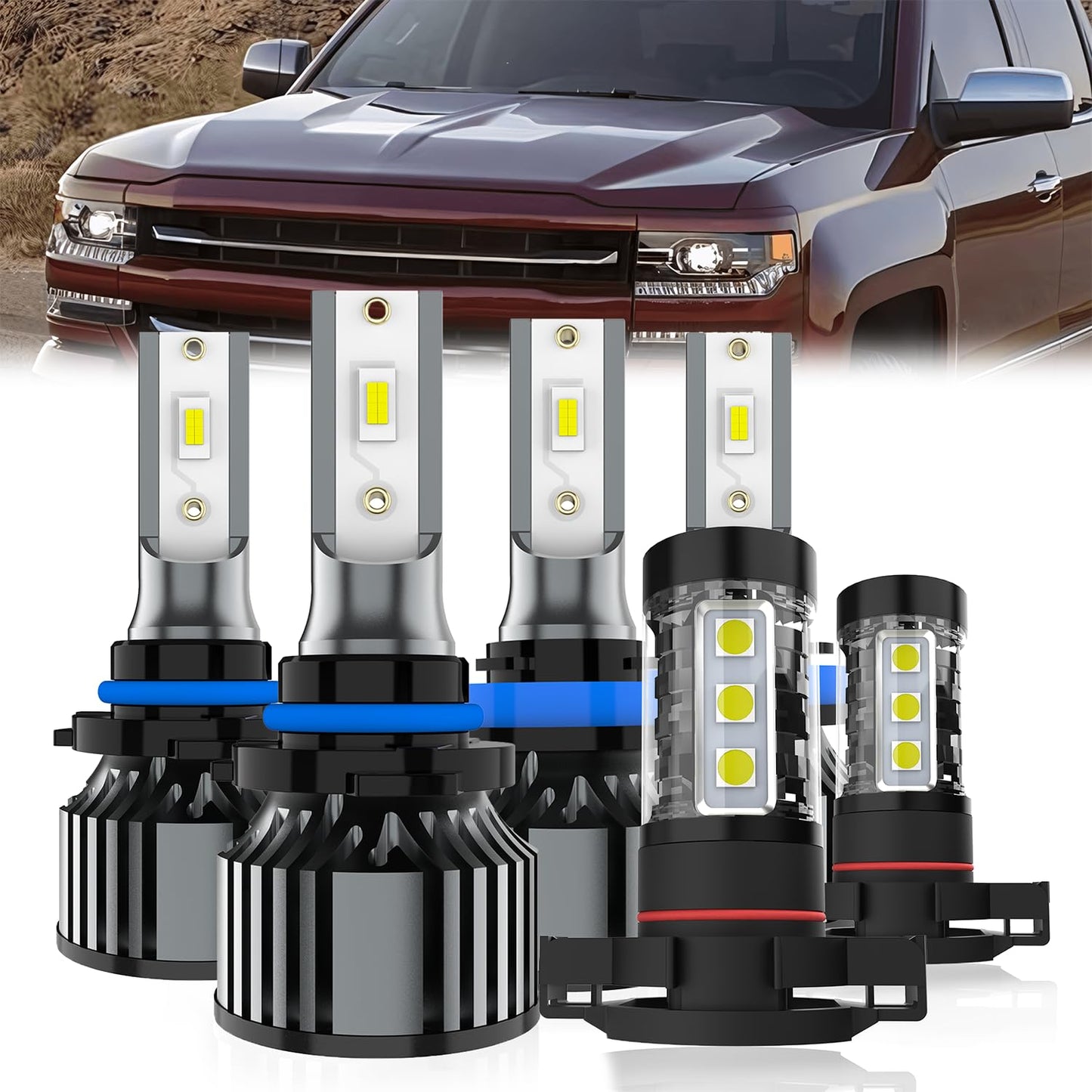 TTDBDAN Headlights Fit For 2008-2019 Chevy Silverado 1500 2500 3500 HD LED Headlight Bulb,9005/HB3/H10 High Beam + H8/H9/H11 Low Beam + h16/5202 Fog Light Combo Kit For Silverado Headlight,6 Pack