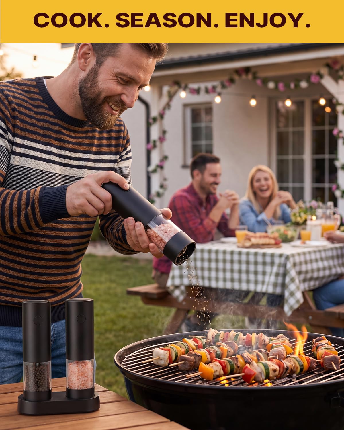 Katbite Electric Salt and Pepper Grinder Set with Charging Base, Rechargeable Automatic Pepper Grinder Easy Top Refill, Adjustable Coarseness, 140ml Large Capacity, One-Handed Operation for Kitchen