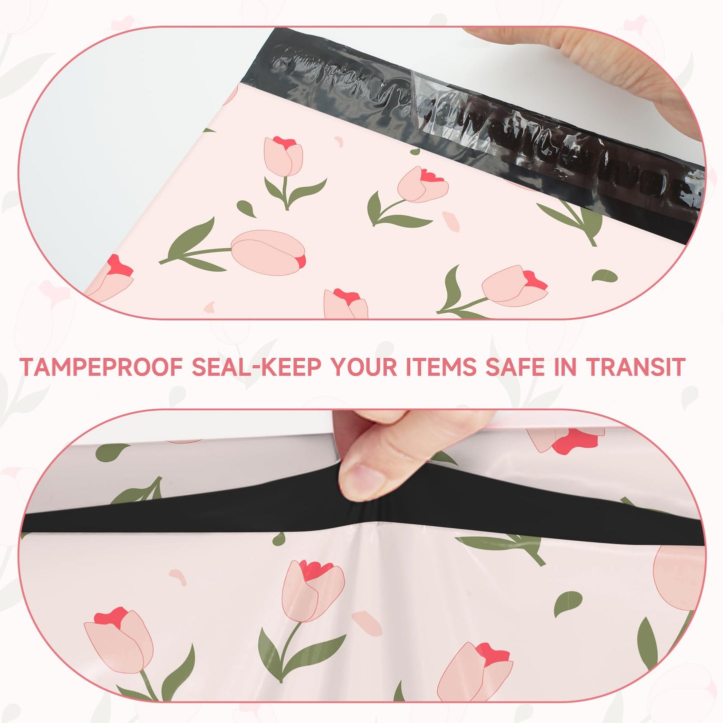 KKBESTPACK Cute Floral Poly Mailers 12x15.5, 100 Pack – Pink Tulip Designer Waterproof Self Seal Tear Resistant Shipping Bags for Small Business Packaging Supplies