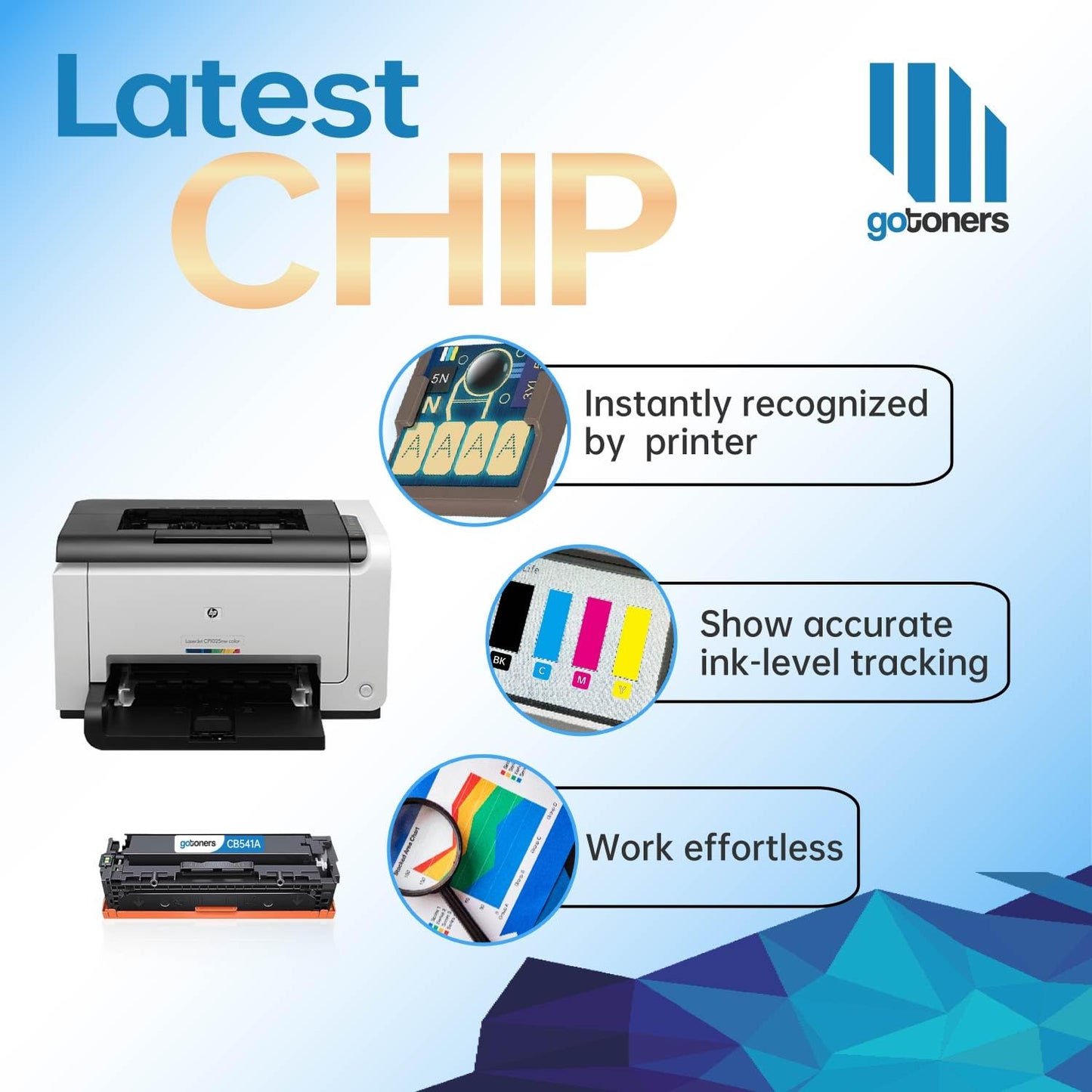 Gotoners Compatible Toner 125A CB540A CB541A CB542A CB543A for Color Laserjet CP1215 cp1518n cp1518ni cp1518 cm1312 (4 Pack)