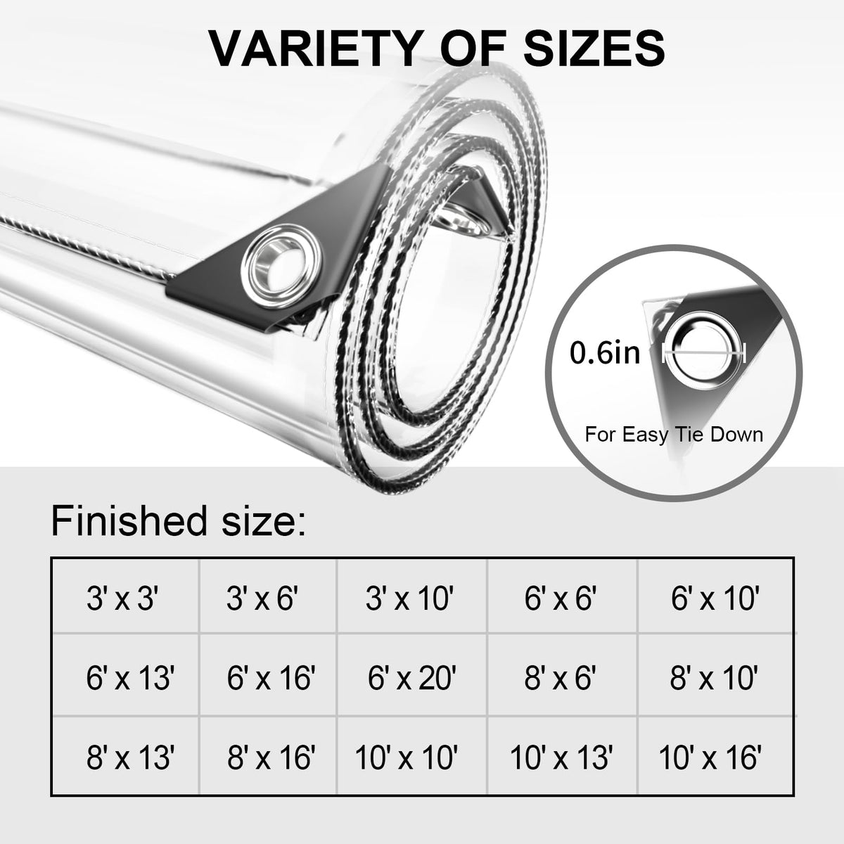 6 x 10 ft Clear Waterproof Tarp, PVC 11.8 Mil Tarpaulin with Grommets and Cable Tie, Duty Heavy Tear Resistant Cover for Camping, Plants Greenhouse, Cars, Patio and Pavilion