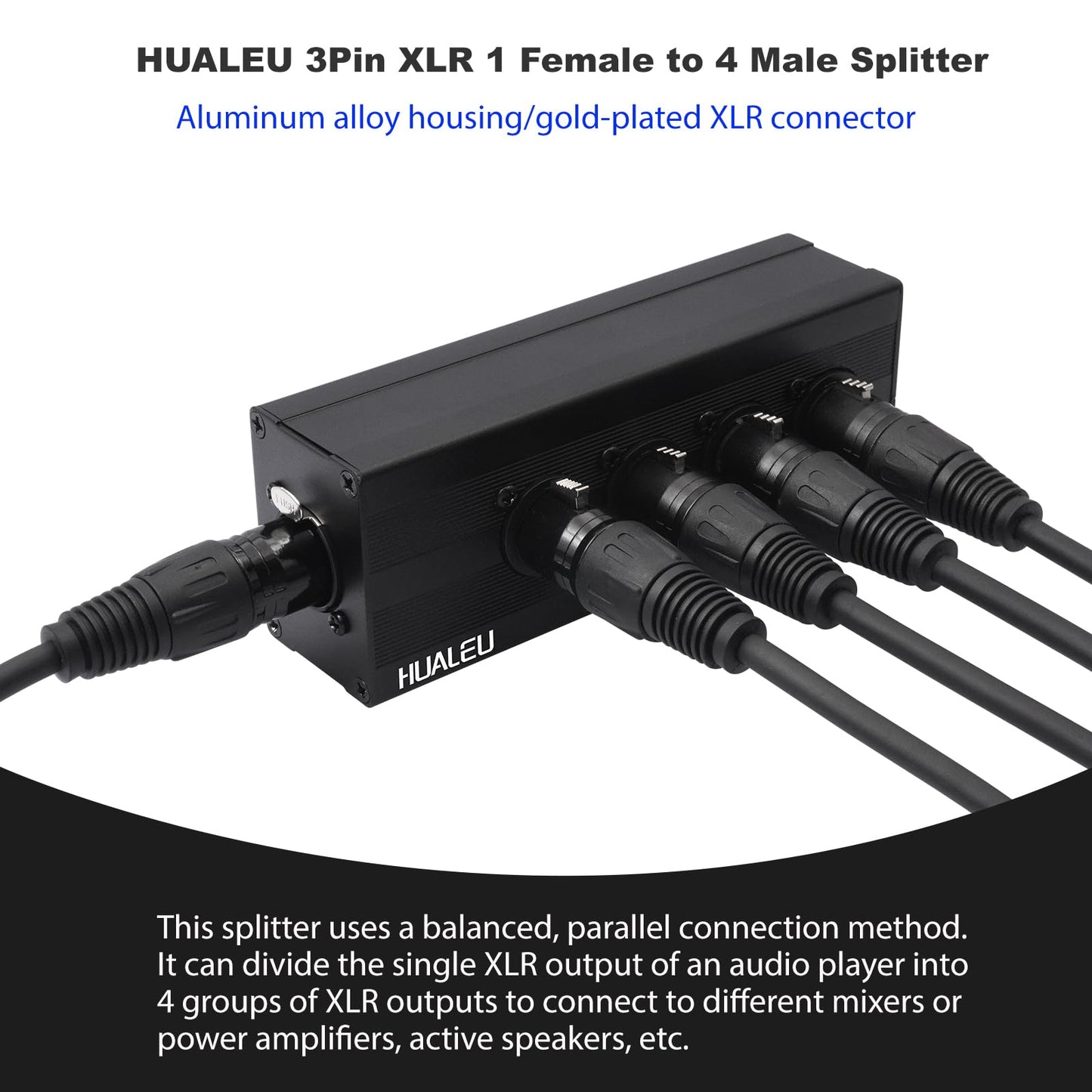 HUALEU 3Pin XLR 1 Female to 4 Male Splitter,4Way XLR Single Input to Four Output Parallel Connection Adapter,One Input to 4 Output Audio DMX Adapter