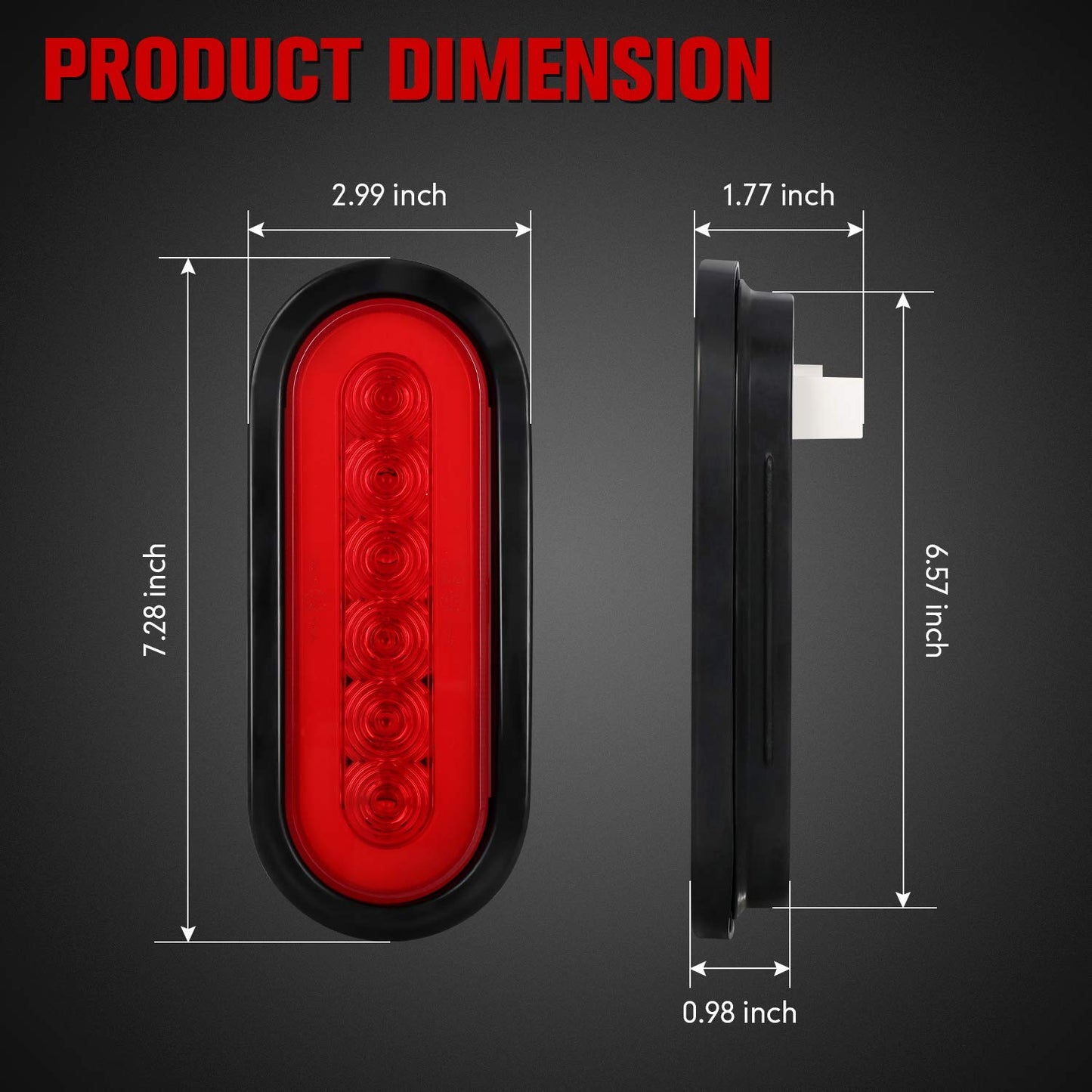 6" Oval Red LED Trailer Tail Lights 4PCS, AAIWA Turn Stop Brake Trailer Lights for Pickup RV Truck, with Surface Mount Grommet