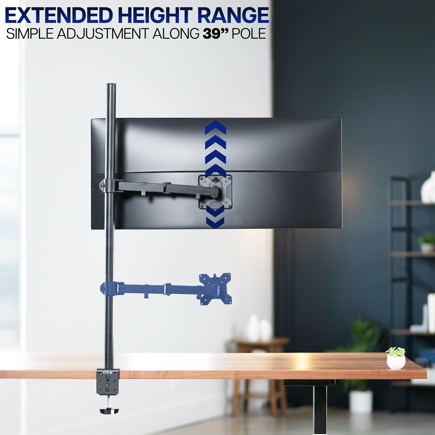VIVO Extra Tall Single Monitor Desk Mount Stand with 39 inch Pole. Features Full Adjustability - Tilt and Articulation, Holds 13 to 32 inch Screens up to 22 lbs with VESA Mounting, Black, STAND-V011