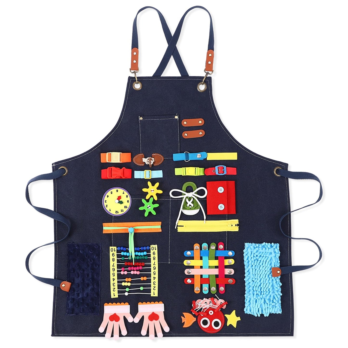 Shyyween Fidget Apron for Elderly, Fidget Blanket for Dementia Activities for Seniors Alzheimer's Therapy Activity Apron Anxiety Relief Solutions Sensory Fidget Toys, Dark Blue