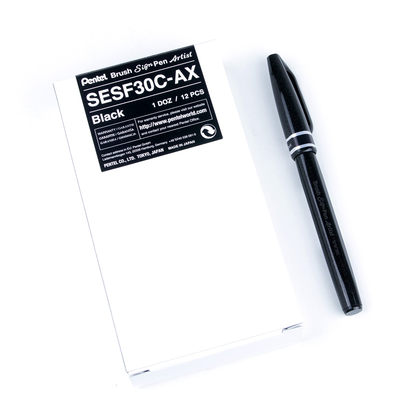 Pentel Arts Brush Sign Pen Artist, Ultra Fine Brush Tip, Ideal for Calligraphy, Illustration, Black Ink, SESF30C-A, Box of 12