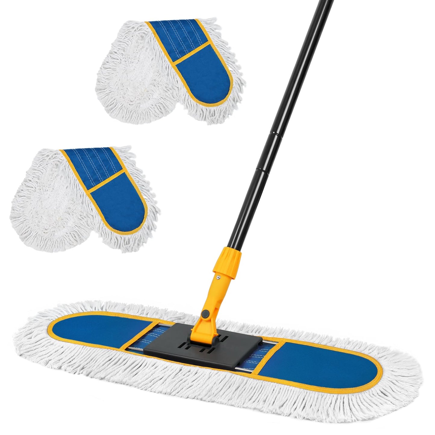 24" Dust Mop for Floor Cleaning, Large Areas Dry & Wet Mop with 2 Washable Cotton Pads, Efficiently Picks Up Pet Hair & Dust for Hardwood, Tile, Laminate, Patio
