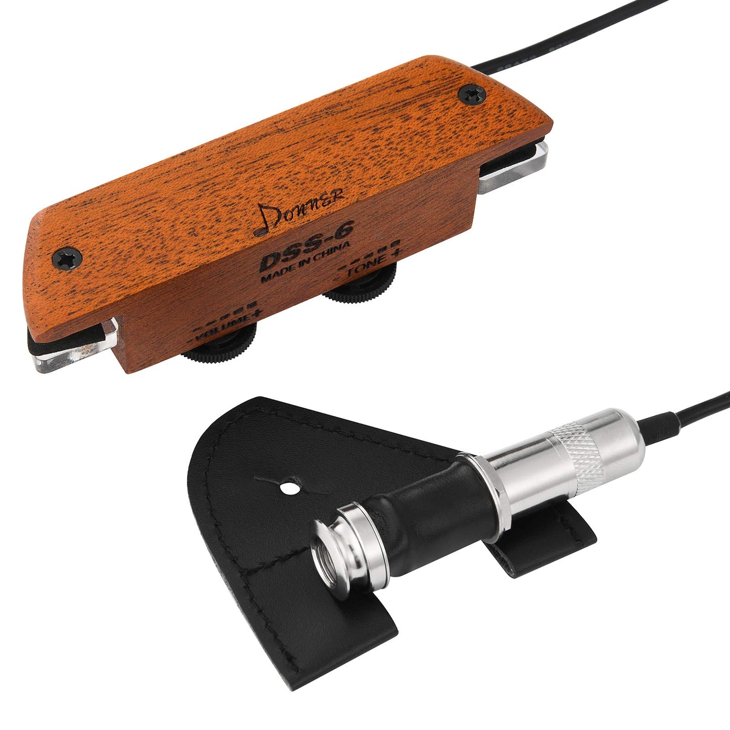 Donner Acoustic Guitar Pickup, Acoustic Pickup DSS-6 Passive Guitar Pickups Mahogany Soundhole Pickup with Humbucker Volume Tone Control