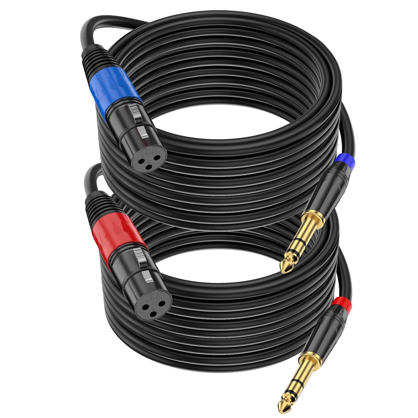 Jozzai Female XLR to 1/4 Inch (6.35mm) 25FT, 2 Pack, TRS Mono Jack Microphone Cable, Balanced 3 Pin XLR to Quarter inch TRS Plug Mic Cord for Dynamic Microphone