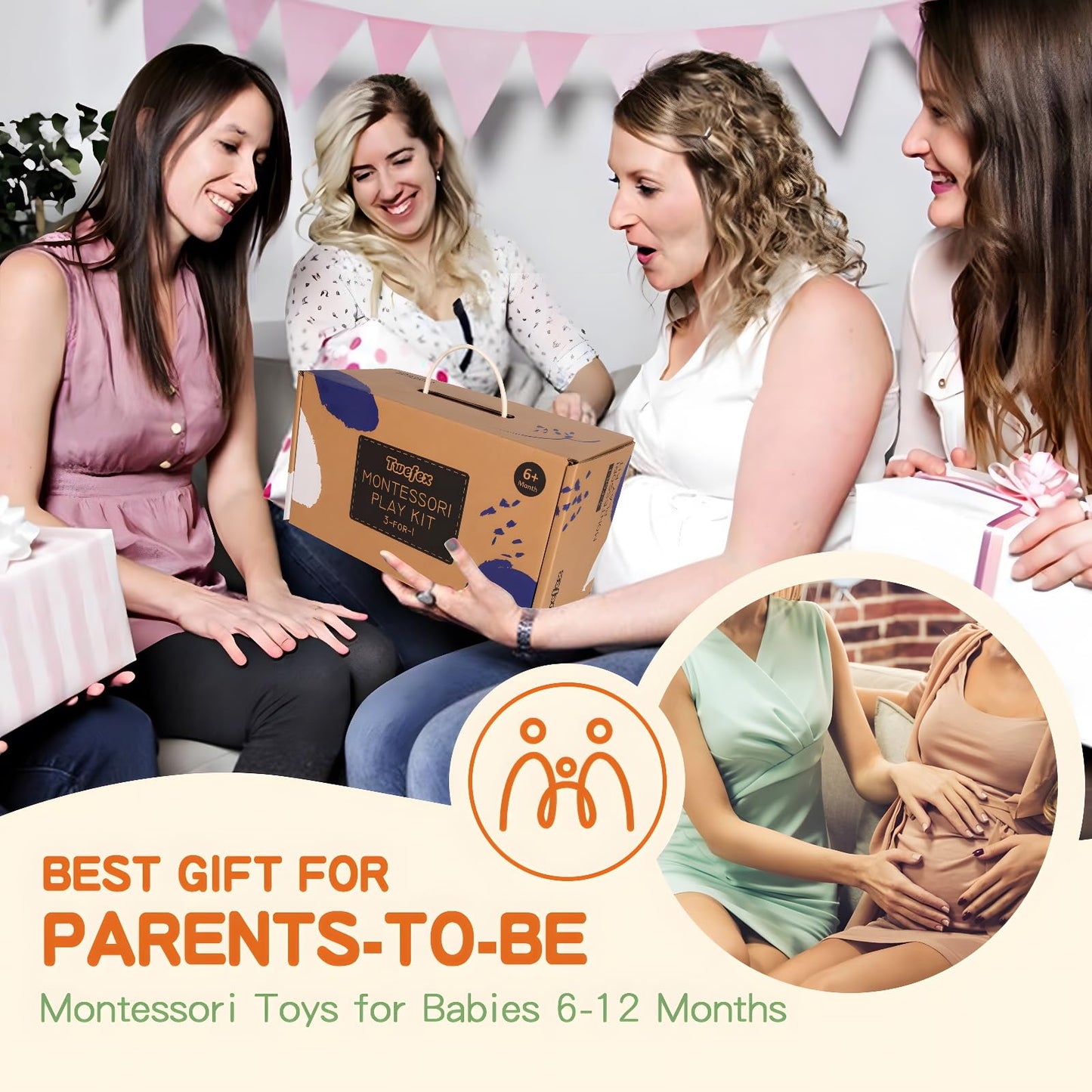 Twefex Baby Toys 6-12 Months - 3 in 1 Baby Toys Play Kit - Medium Spinning Drum - Baby Tissue Box Toy - Peekaboo Knob Puzzle with Cards - Montessori Toys 6-12 Months
