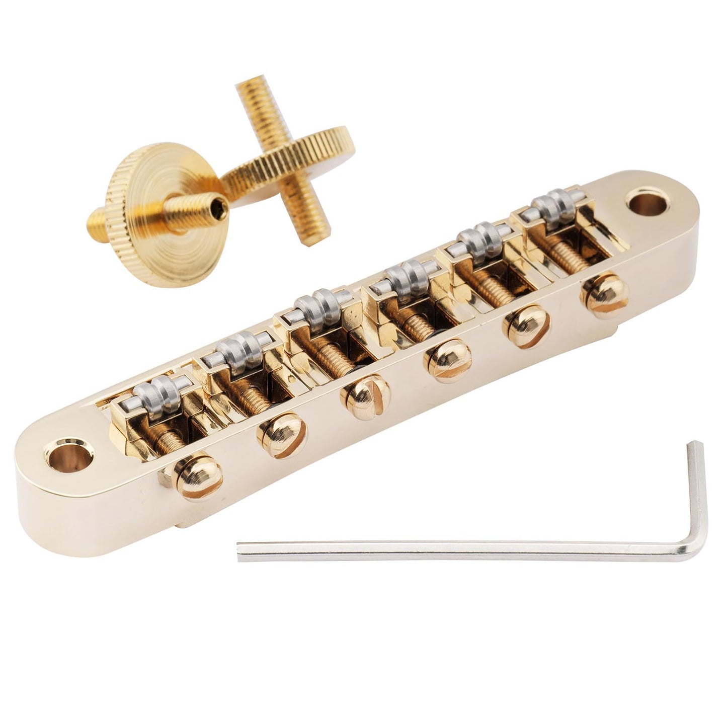 Musiclily Pro 10.4mm Roller Saddle ABR Tune-O-Matic Bridge with M4 Post for Les Paul Style Electric Guitar, Gold