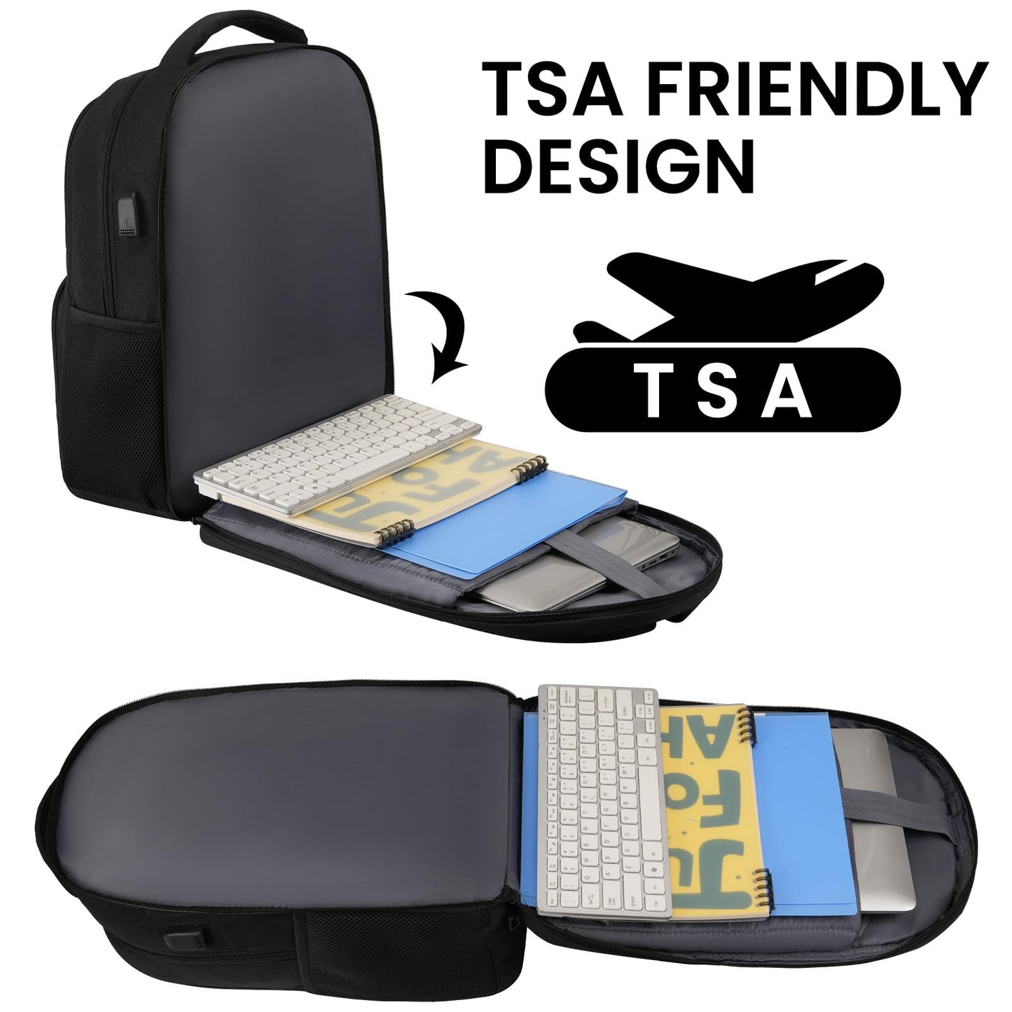 Backpack for Men and Women, School Backpacks for Teen Boys, Water Resistant TSA Travel Backpack with USB Charging Port, Business Anti Theft Sturdy Computer Bag Gifts Fits 15.6 Inch Laptop, Black