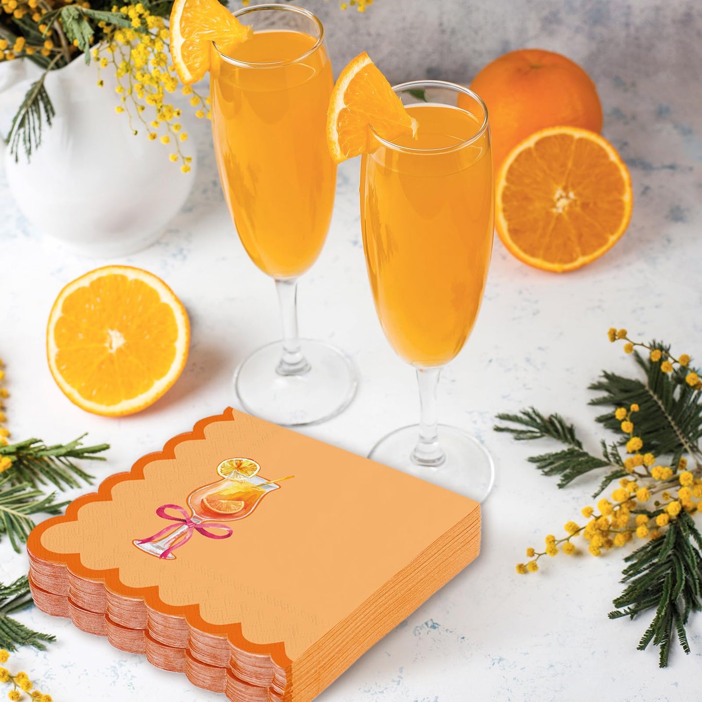 FYSUIMU 100 Pcs Love at First Spritz Cocktail Napkin Disposable Scalloped Paper Napkin Orange Drink Beverage Napkins for Wedding Bride Bachelorette Shower Party Supplies