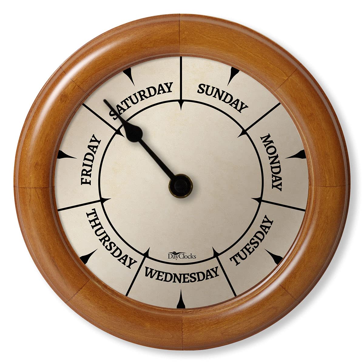 DayClocks Classic Day of The Week Wall Clock with Solid Wood Frame – Calendar Day Clock – Ideal Retirement Gift for Men & Women – Pine, 10"