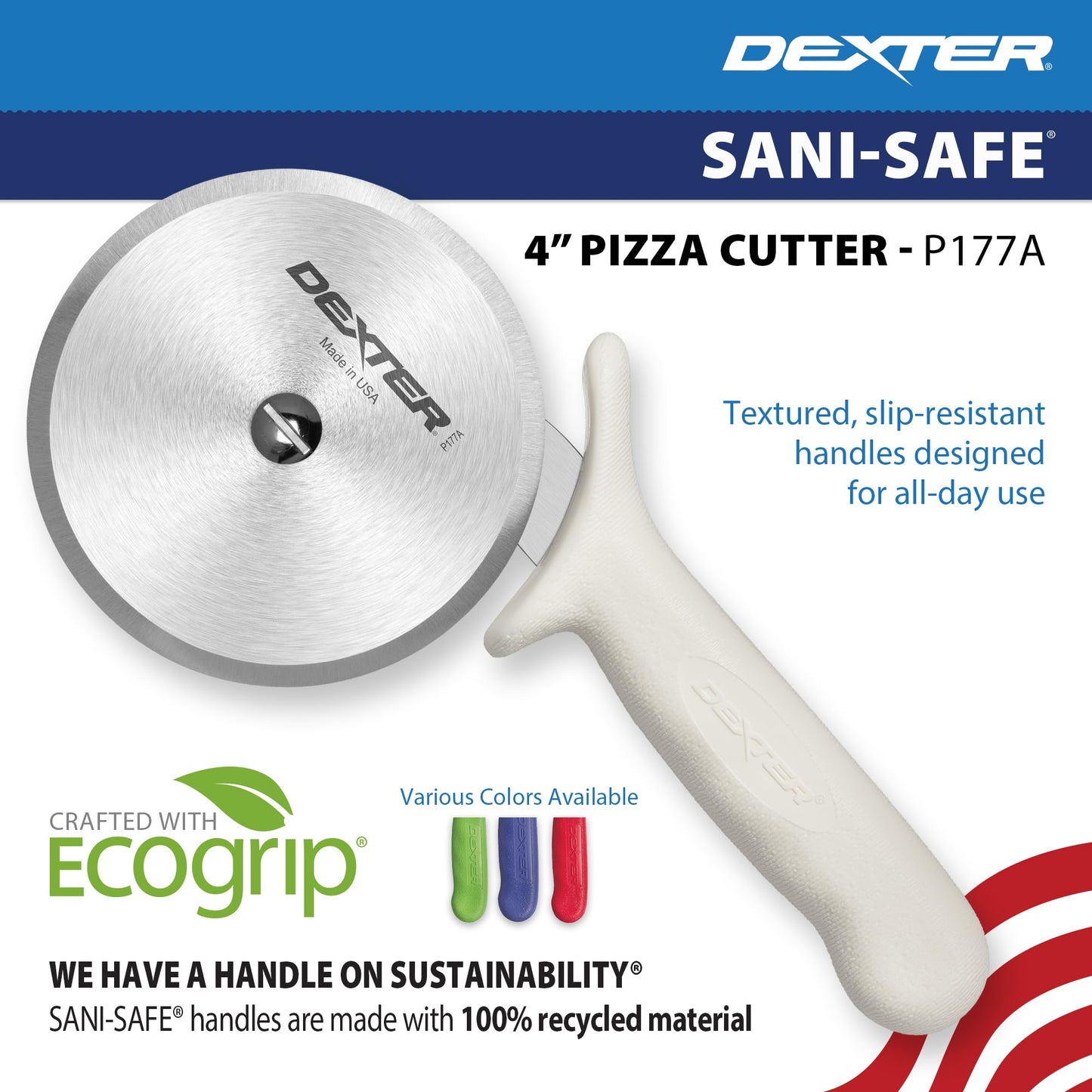 Dexter Russell P177A-PCP Sani-Safe White Handle 4" Pizza Cutter