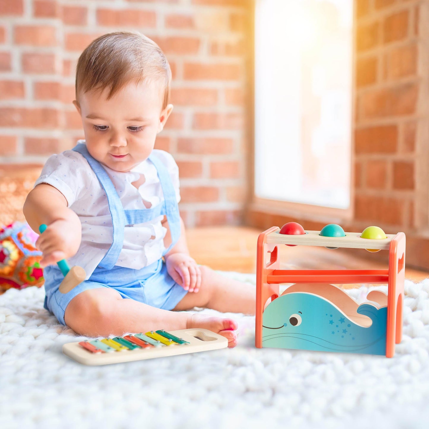 B. Toys – Xylo – Pound Whale – Musical Instrument – Wooden Hammer & Balls – Developmental Toy for Toddlers – 1 Year +