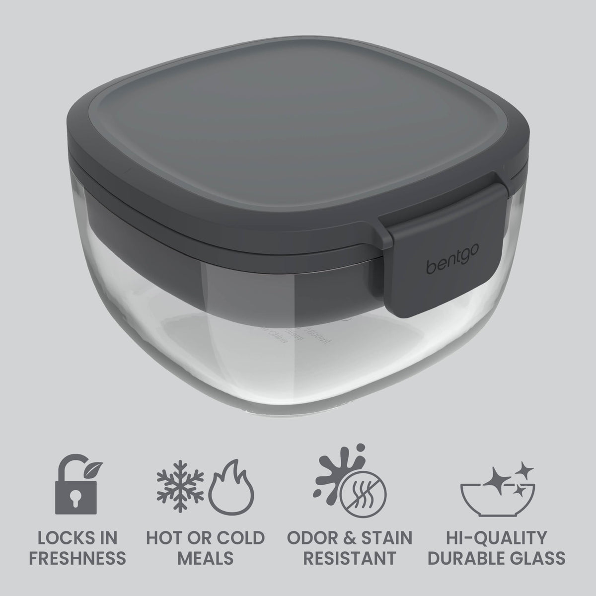 Bentgo Glass Salad Container - 7.6 Cup Salad Bowl with Airtight Lid, Leakproof Sauce Container, 4 Compartment Bento Tray and Reusable Fork - BPA Free for
