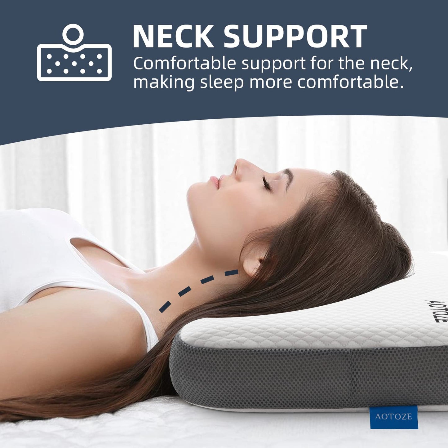 AOTOZE Best Flat Pillow for Deep Sleep, Hard Pillow for Sleeping, Memory Foam Pillow, Oeko-TEX & CertiPUR-US Double Certification, 70 x 38 x 11 cm