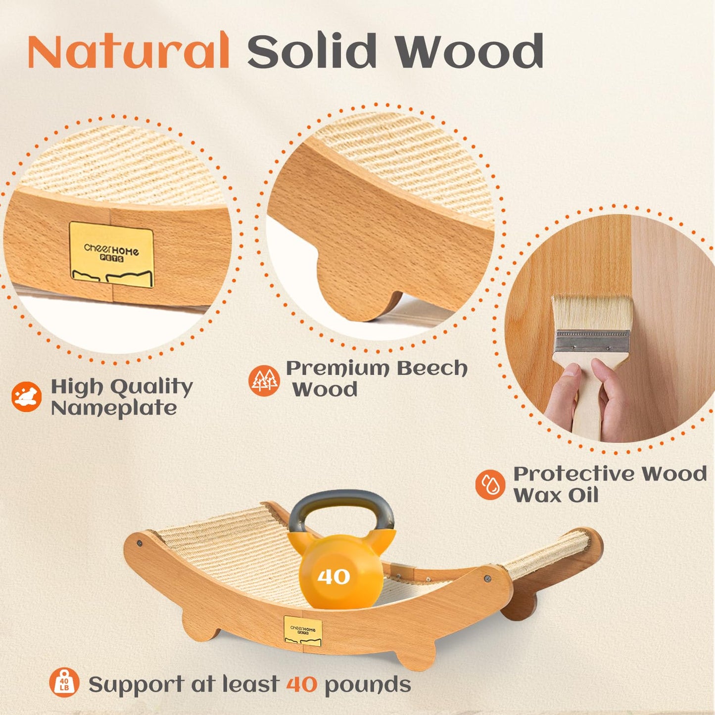 CHEERHOME PETS Sisal Cat Scratcher Bed for Indoor Cats Hammock for Scratching Pad Nartural Sisal Cat Scratch Post for Large Cat Scratcher Lounge, Wooden Cat Furniture(Medium)