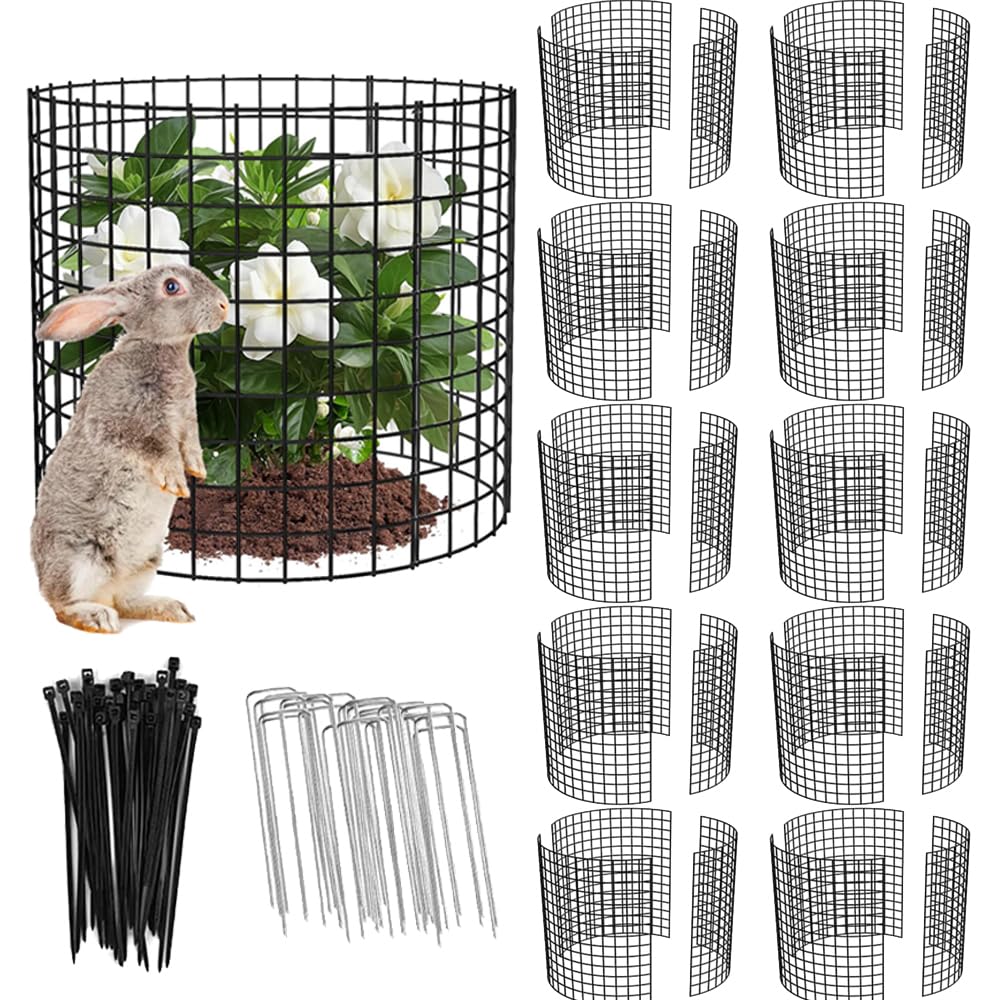 10 Pack Round Plant Protector from Animals,12'' x 14'' Metal Plant Cages，Metal Mesh to Keep Animals Out, Wire Plant Protectors for Rabbits Chicken Duck
