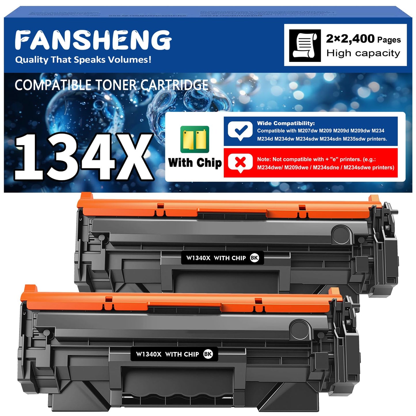 134X W134X Black Toner Cartridge [with CHIP] Replacement for 134X W1340X 134A W1340A Compatible for M207dw M209 M209d M209dw MFP M234 M234dw M234sdw M234sdn M235sdw Printers W1340X (Black x 2)