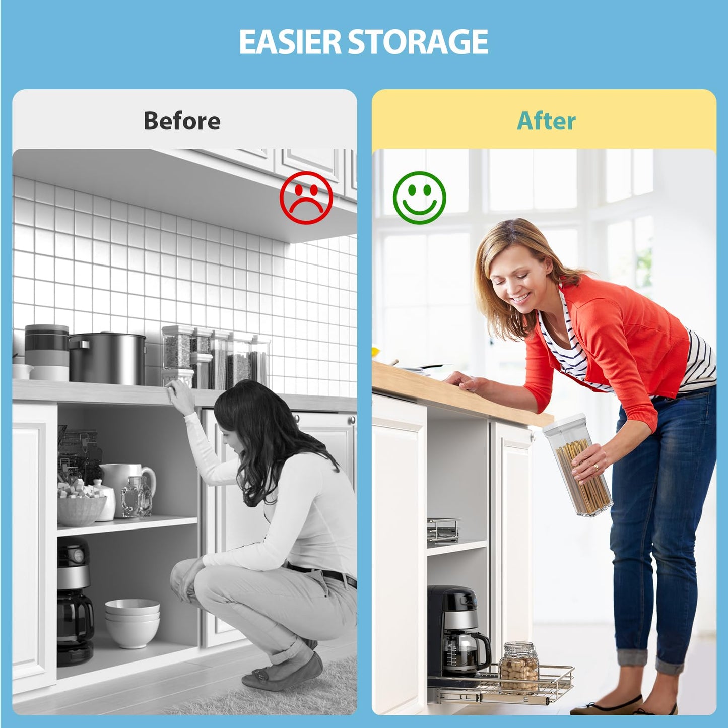 Pull Out Cabinet Organizer, Versatile Slide Out Kitchen Organizers and Storage, Heavy Duty Drawer Cupboard Storage Basket, Smooth Sliding, Chrome Finish (Outside Dimensions: 11.8”W x 21”D)