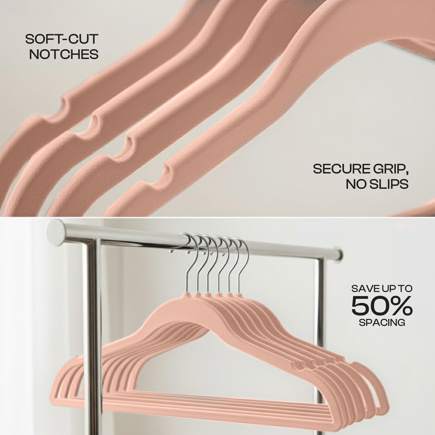 Utopia Home Velvet Hangers 50 Pack, Heavy Duty, Non-Slip, Space Saving Felt Clothes Hangers with 360° Hook & Notches (Pink)