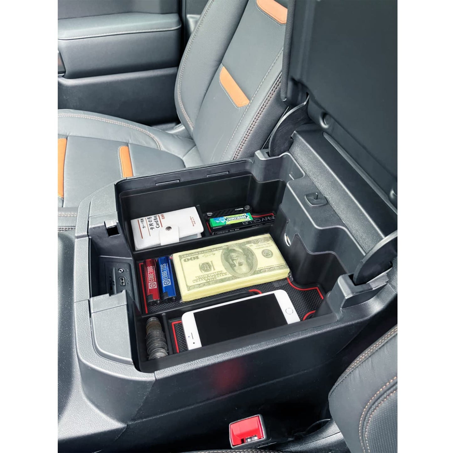 Full Size Center Console Organizer Tray Compatible with 2019-2022 Chevy Silverado/GMC Sierra 1500 and 2020-2022 2023 Silverado/Sierra 2500HD 3500HD Accessories -Full Console w/Bucket Seats ONLY, Red