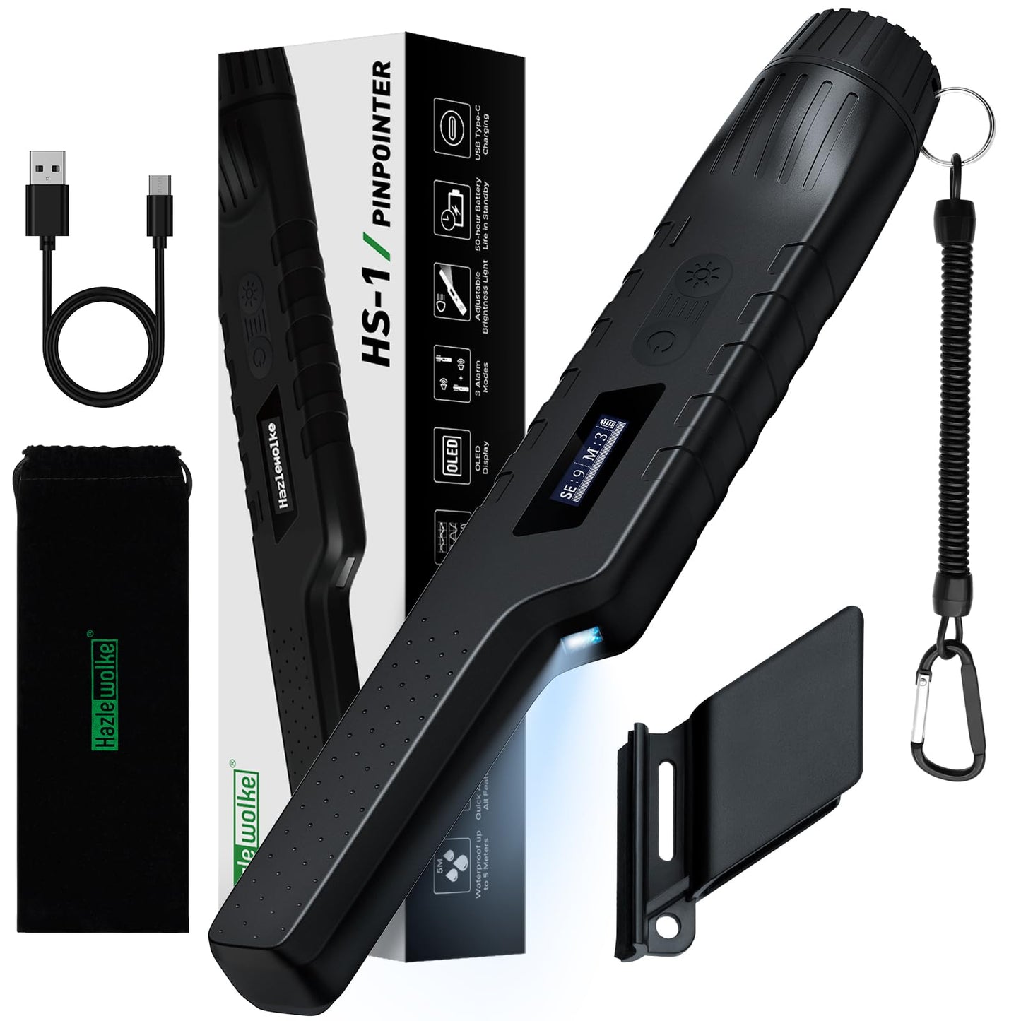 Rechargeable Metal Detector Pinpointer for Adults & Kids, Fully Waterproof Hand-held Metal Detectors Wand with One-Key Interference Elimination, Superhet-Tec Pin Pointer Metal Detector Accessories